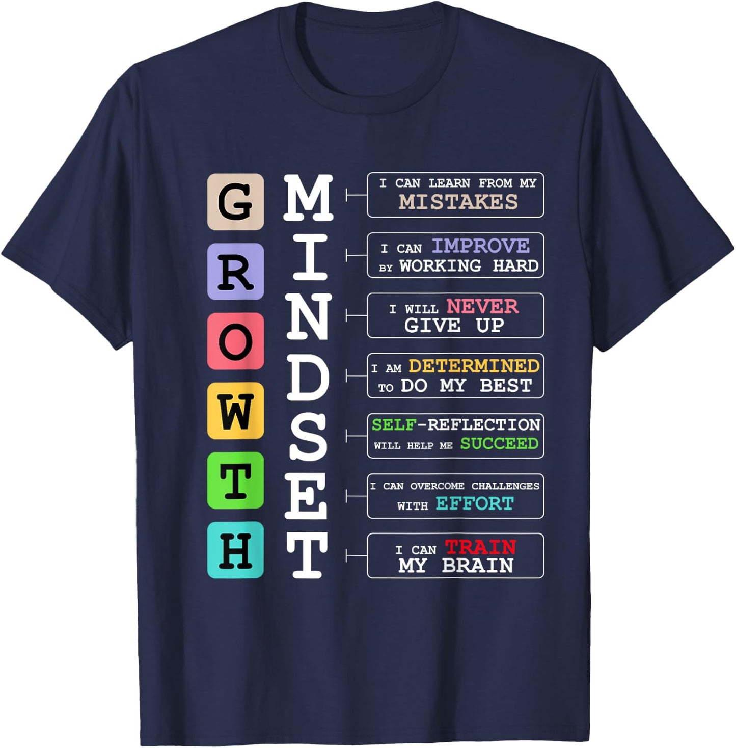 Growth Mindset shirt Positive School Classroom Teacher Gift T-Shirt - T-Shirt | Navy