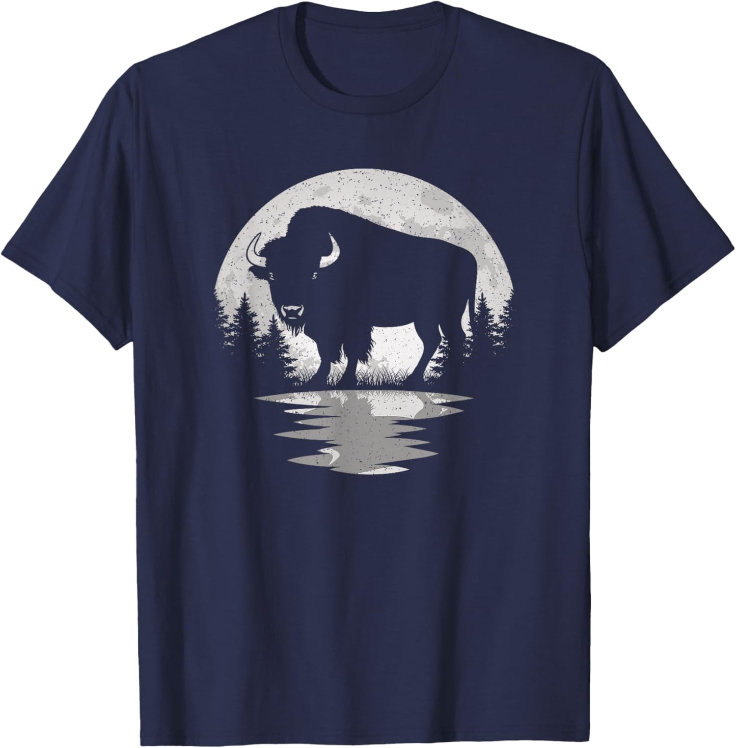 Bison Lover Moon Vintage Buffalo Men Women Kids T-Shirt - T-Shirt | Navy