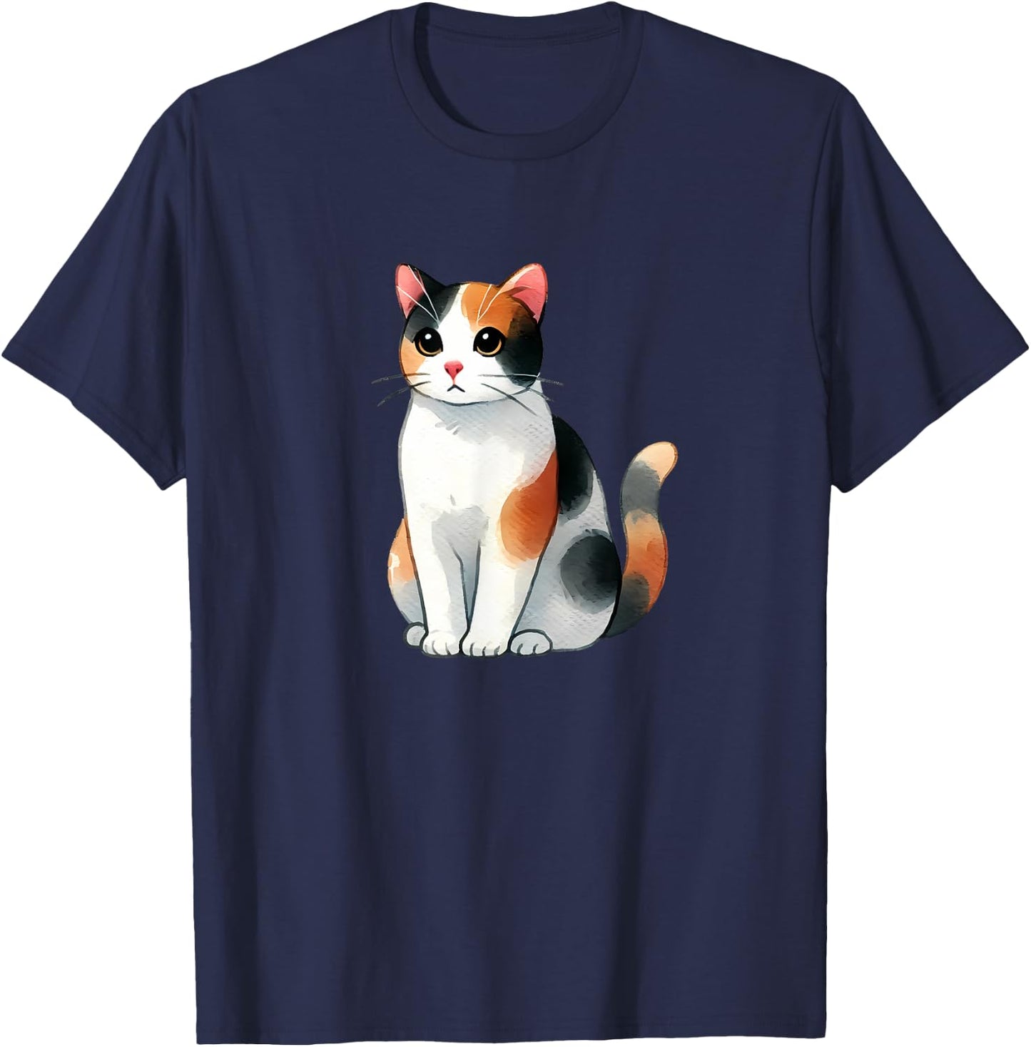 Cute Calico Cat Women Kids T-Shirt - T-Shirt | Navy