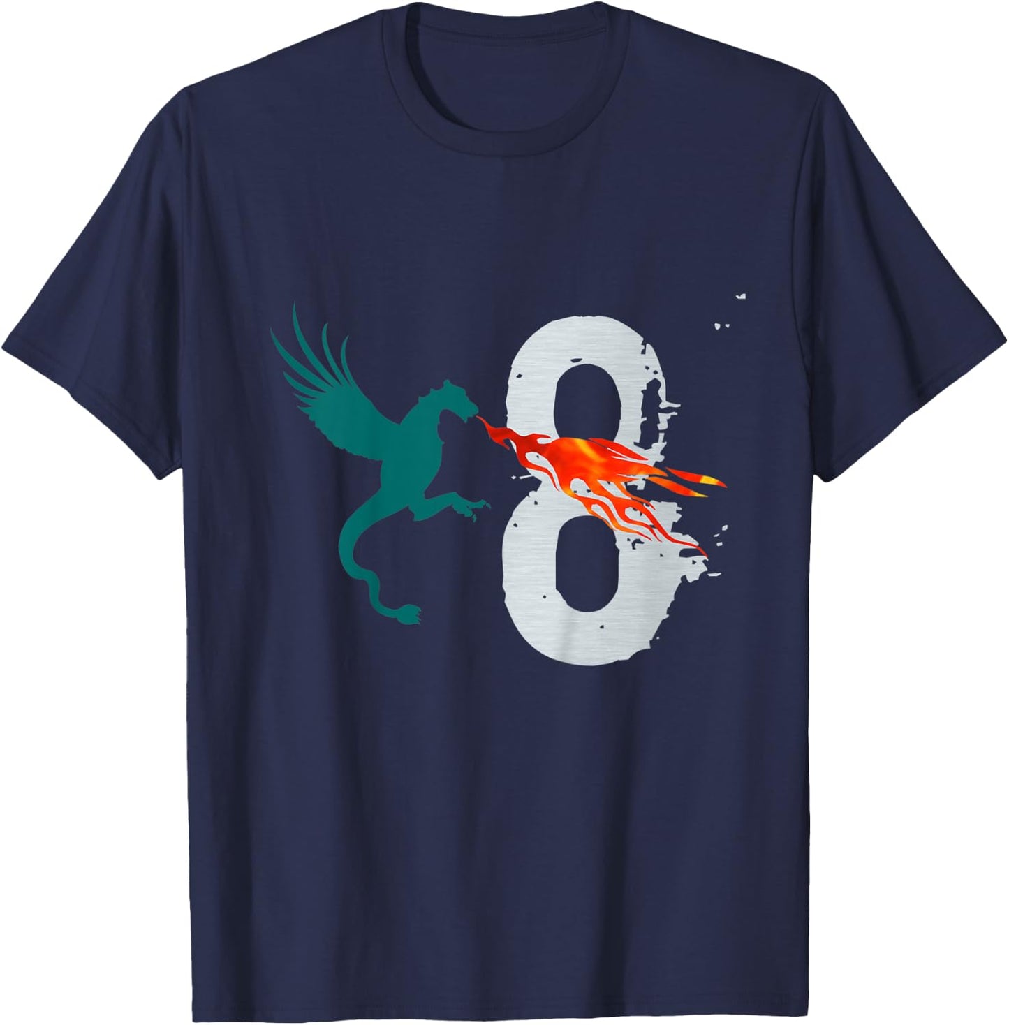 Kids Boys Girls 8 Year Old Birthday Dragon Shirt 8th Birthday T-Shirt - T-Shirt | Navy