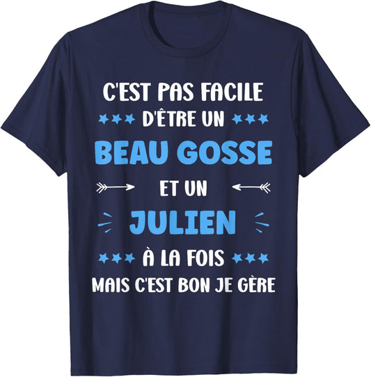 Beau gosse Super Julien Boys Humour Name Julien , Black, S T-Shirt - T-Shirt | Navy