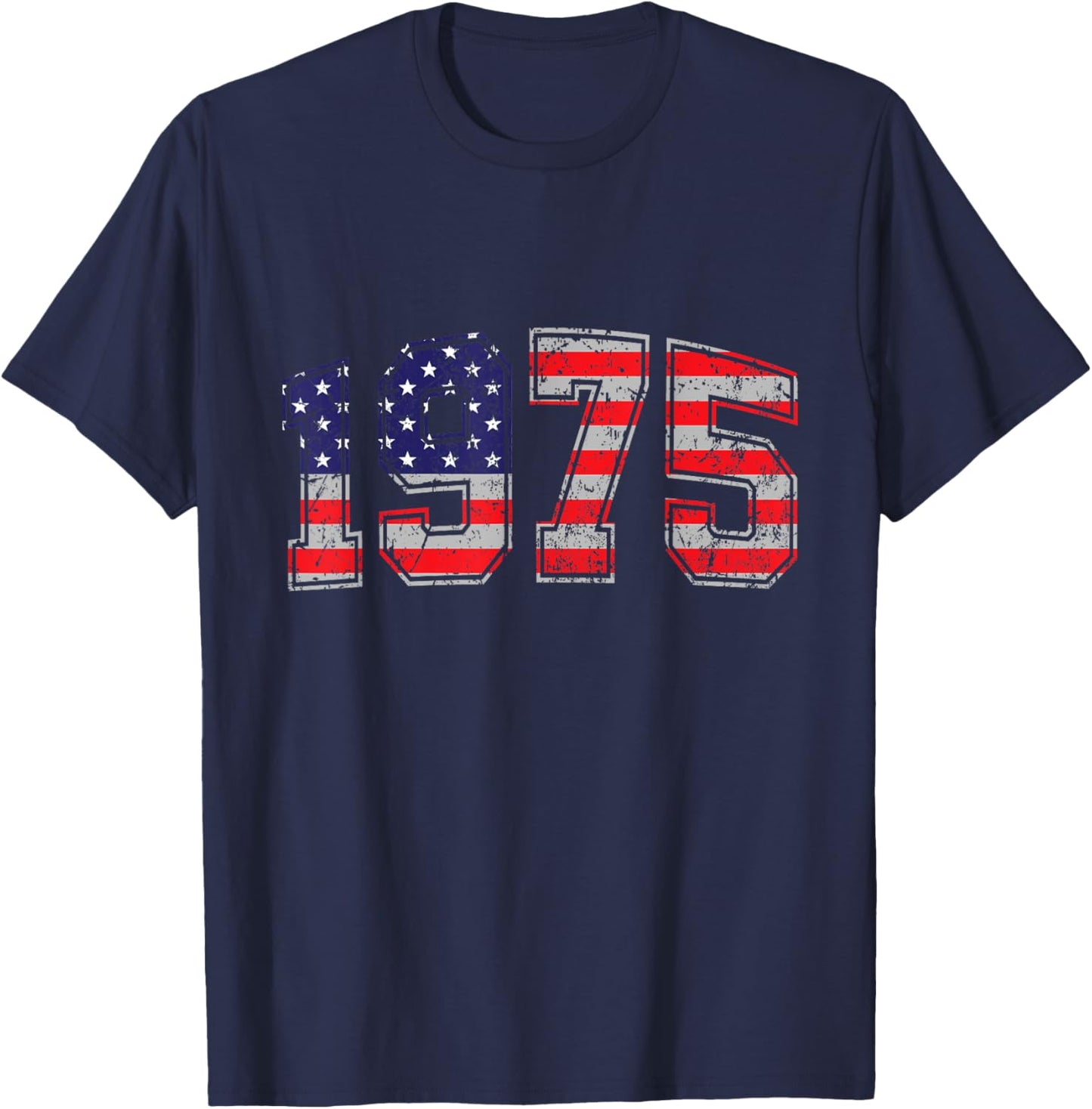 Vintage 1975 49 Years Old American Flag 4th Of July Retro T-Shirt - T-Shirt | Navy