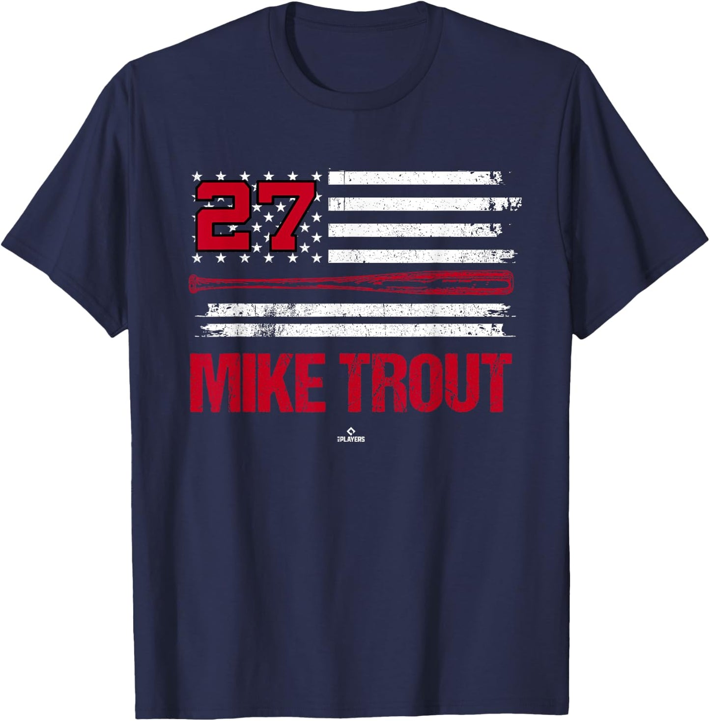 USA Flag Bat Mike Trout Los Angeles Baseball MLBPA T-Shirt - T-Shirt | Navy