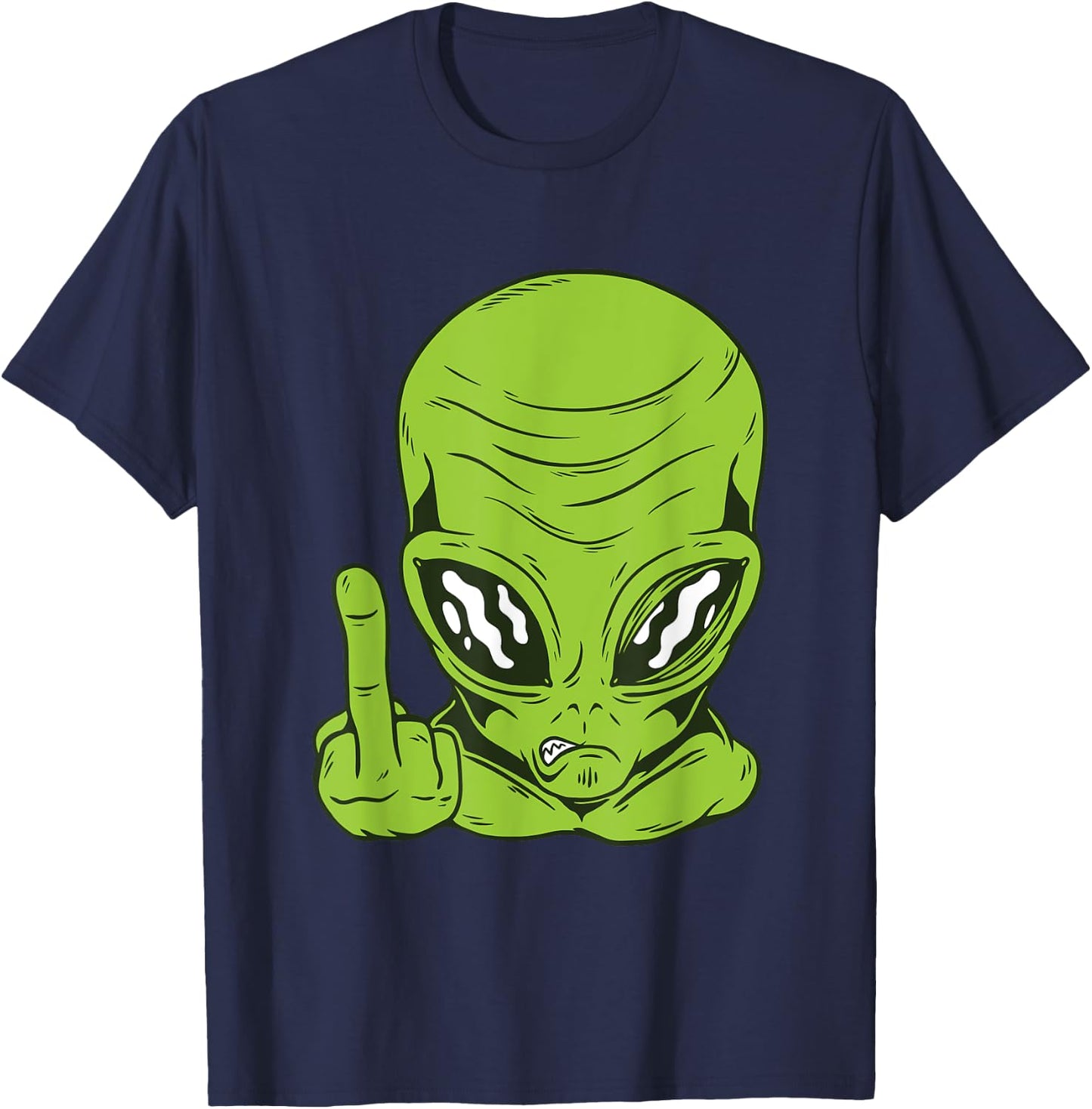 Funny Angry Alien Head Flipping the Bird Middle Finger T-Shirt - T-Shirt | Navy