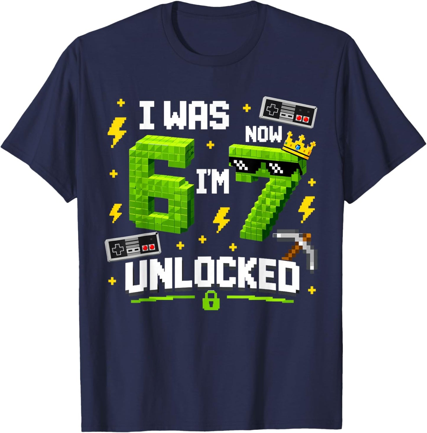 7th Birthday I was 6 Now I'm 7 Unlocked 67 Boys Kids Youth T-Shirt - T-Shirt | Navy