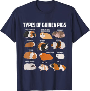 Different Types Guinea Pig Pet Gift T-Shirt - T-Shirt | Navy