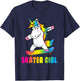 Skater Girl Funny Cute Unicorn Skating Cool Skateboard T-Shirt - T-Shirt | Navy