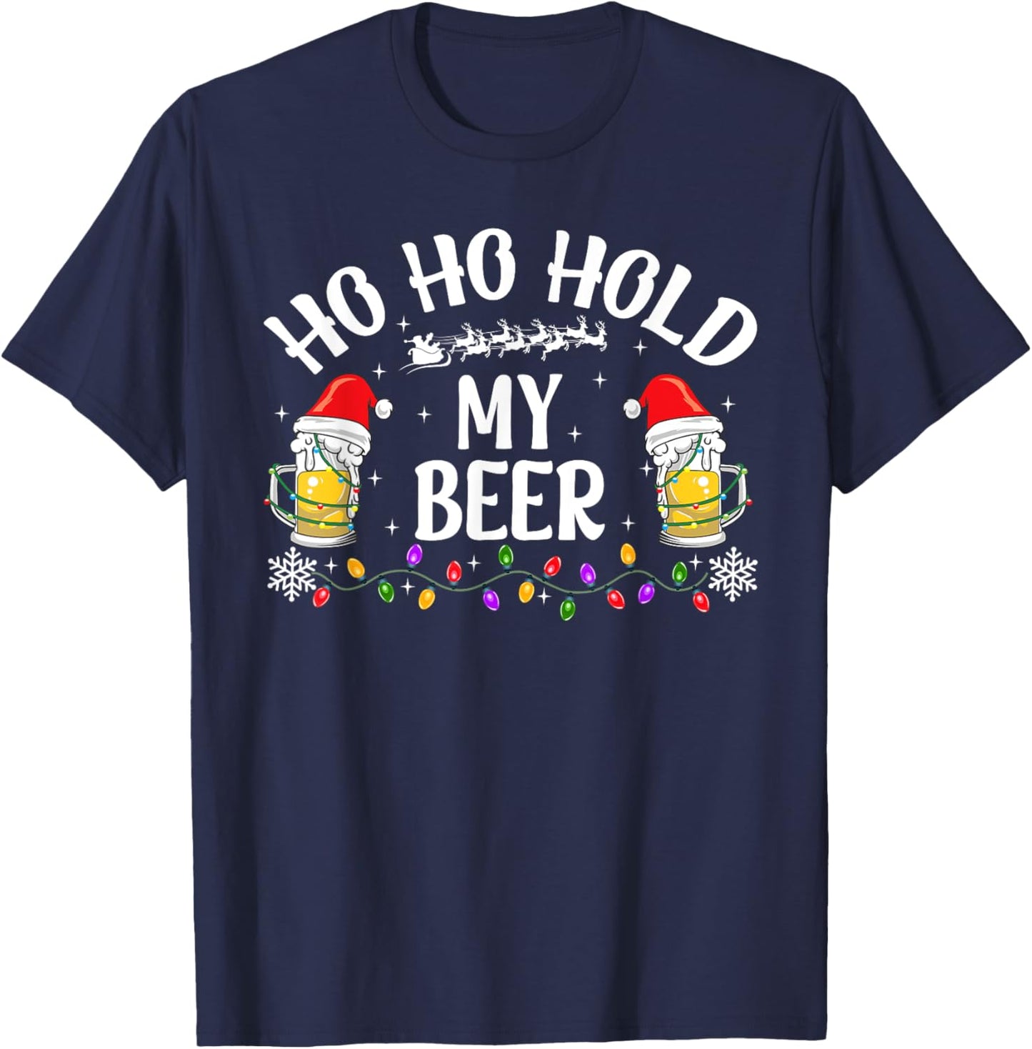 Ho Ho Hold My Beer Funny Santa Beer Christmas T-Shirt - T-Shirt | Navy