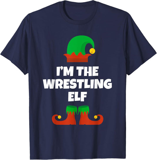 Funny The Wrestling Elf Christmas Xmas Wrestler T-Shirt - T-Shirt | Navy