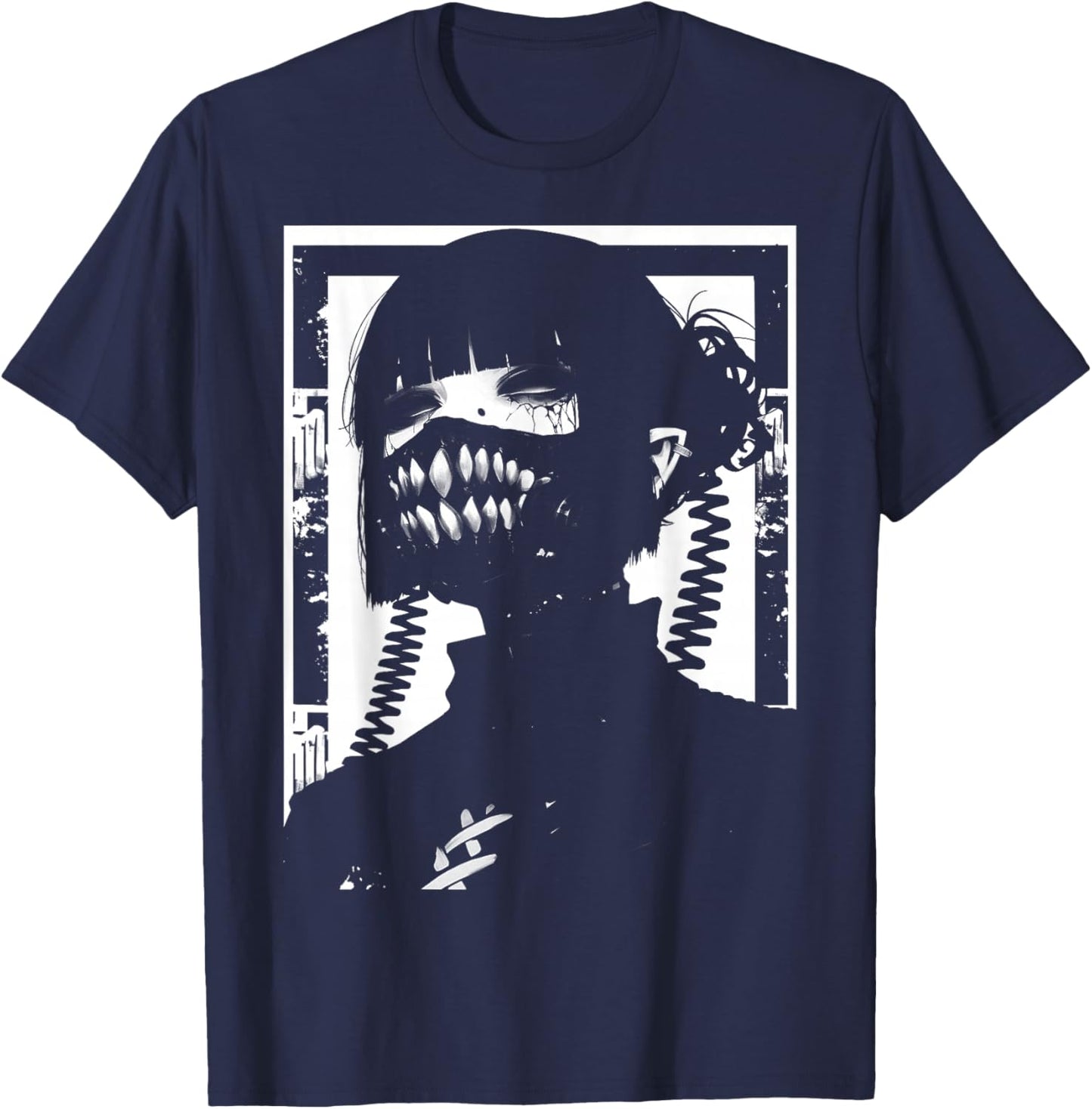 Horror Techwear Ghoul Girl Cybergoth Gothic Anime Manga T-Shirt - T-Shirt | Navy