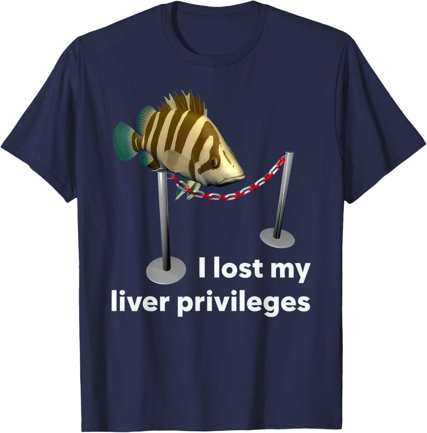 Cawffee I Lost My Liver Privileges Cursed Fish Funny Fish Meme , Small, Black T-Shirt - T-Shirt | Navy