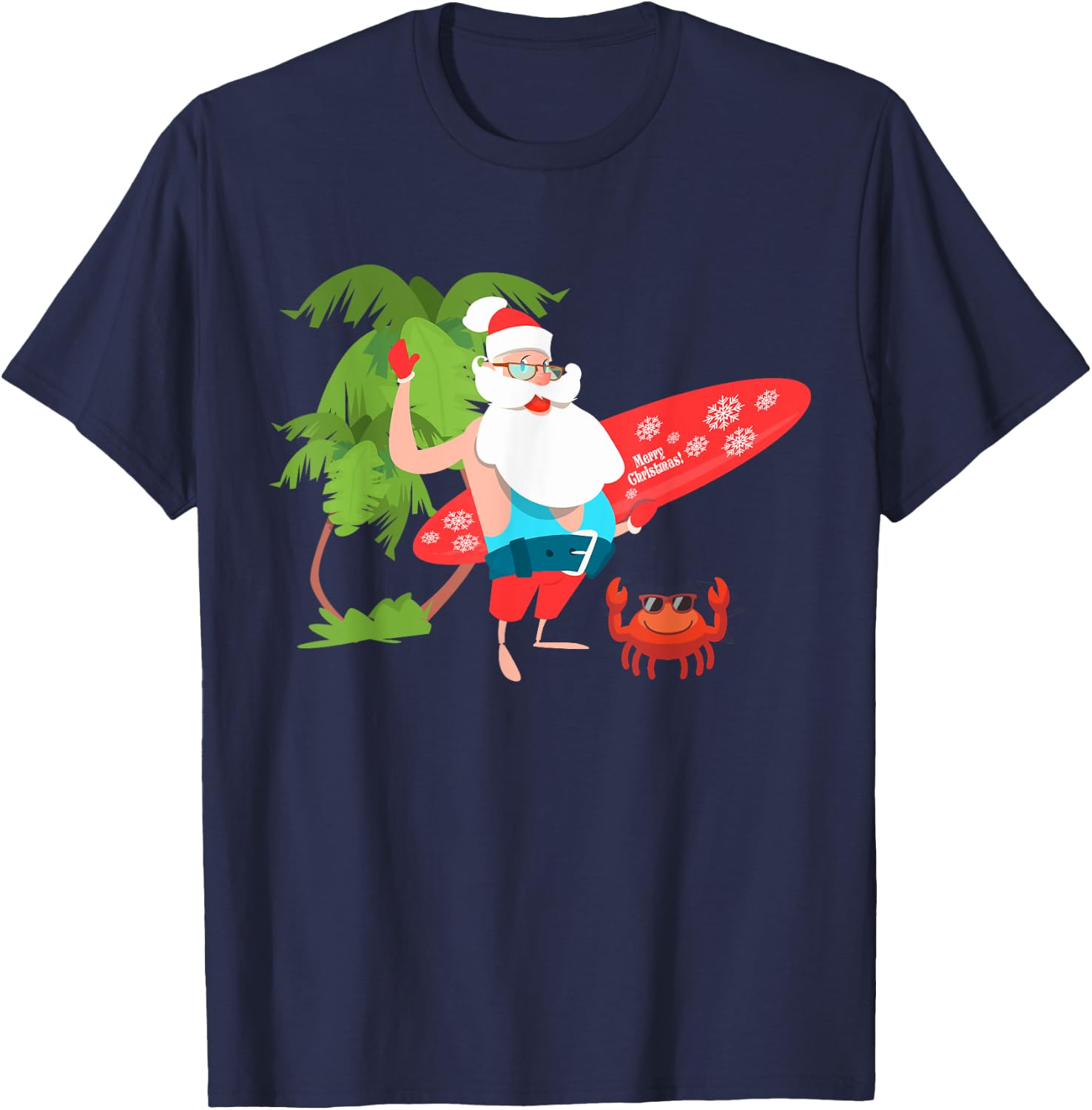 Santa Claus Hawaii Beach Funny Christmas in July Men Women T-Shirt - T-Shirt | Navy