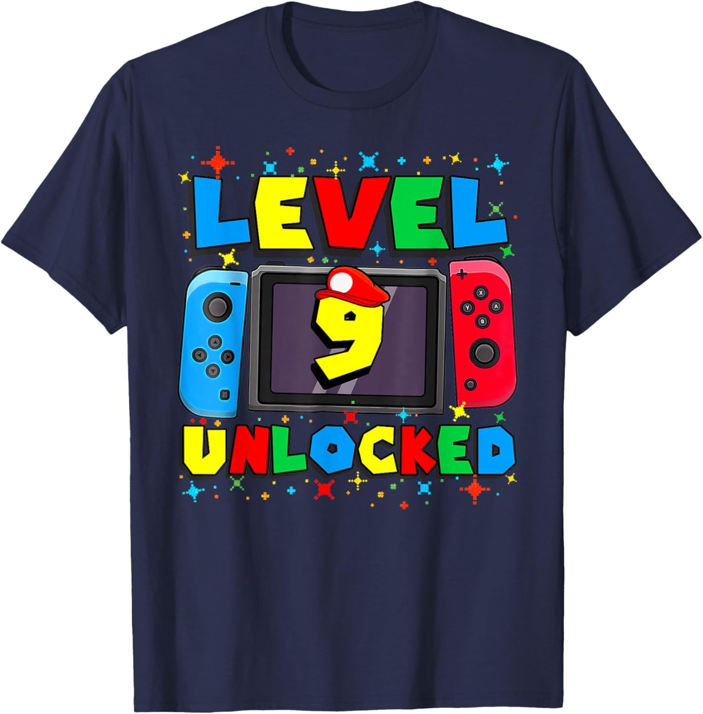 Level 9 Unlocked Gamer 9th Birthday Gift Video Game Boys T-Shirt - T-Shirt | Navy