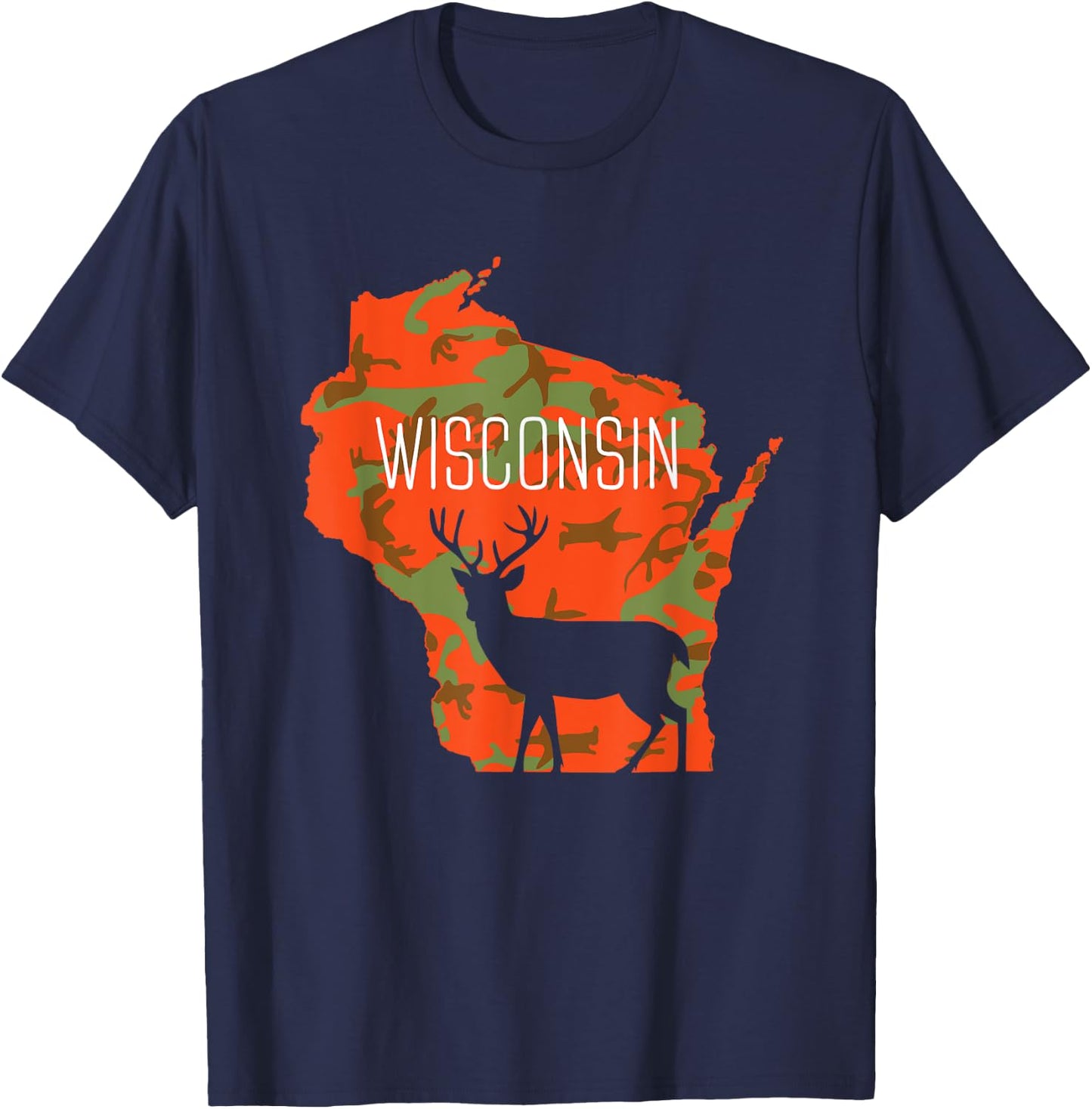 Wisconsin Blaze Orange Camouflage Deer Hunter Silhouette T-Shirt - T-Shirt | Navy