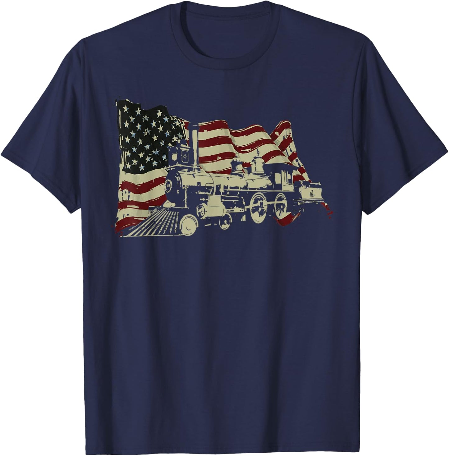 Steam Train Driver Trainspotting Locomotive American Flag T-Shirt - T-Shirt | Navy