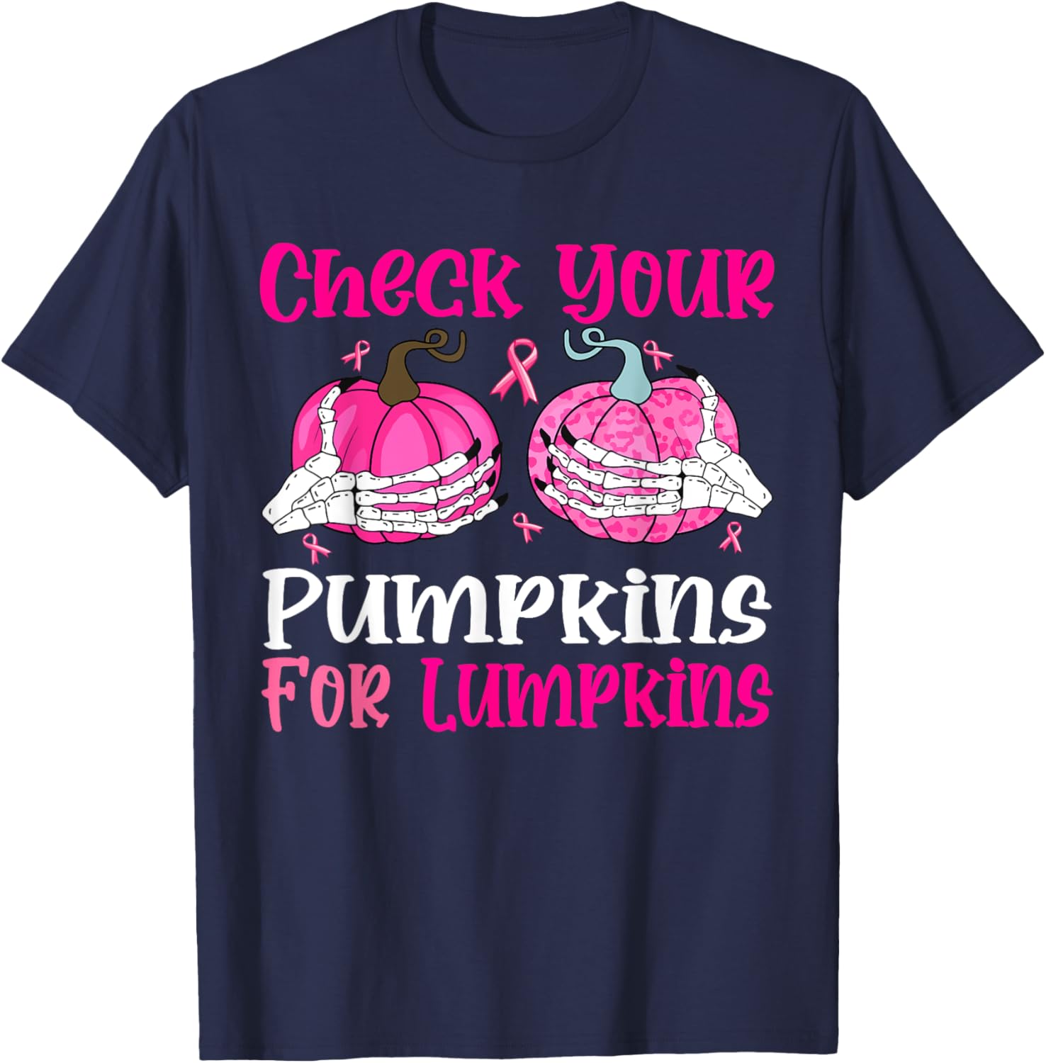 Check Your Pumpkins Breast Cancer Awareness Halloween Women T-Shirt - T-Shirt | Navy
