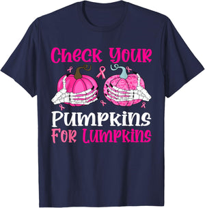 Check Your Pumpkins Breast Cancer Awareness Halloween Women T-Shirt - T-Shirt | Navy