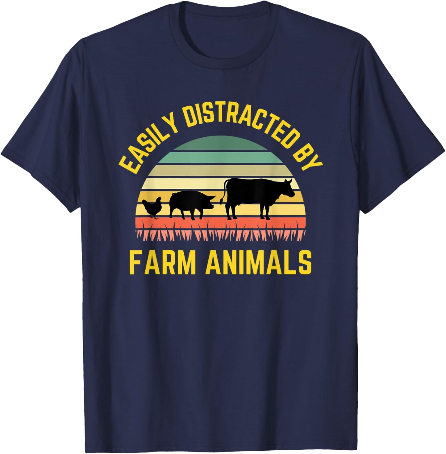 Funny Farmer Easily Distracted By Farm Animals Barnyard Cow T-Shirt - T-Shirt | Navy