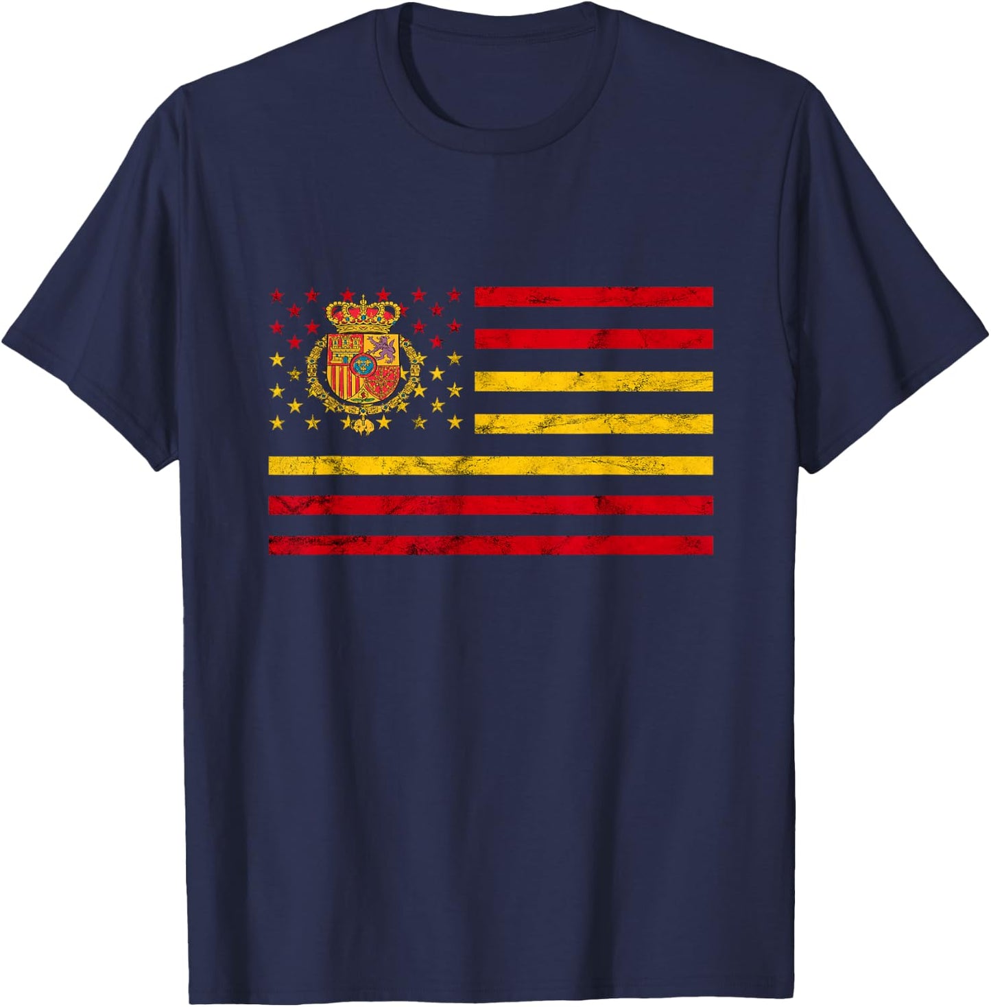 Spain American Flag Spanish Flag Espana Crown Spanish Roots T-Shirt - T-Shirt | Navy