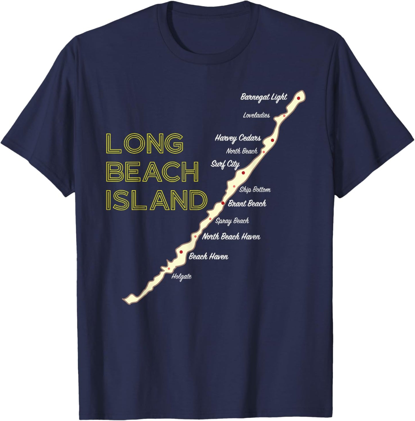 LBI NJ Long Beach Island New Jersey NJ Beach House Shore Map T-Shirt - T-Shirt | Navy