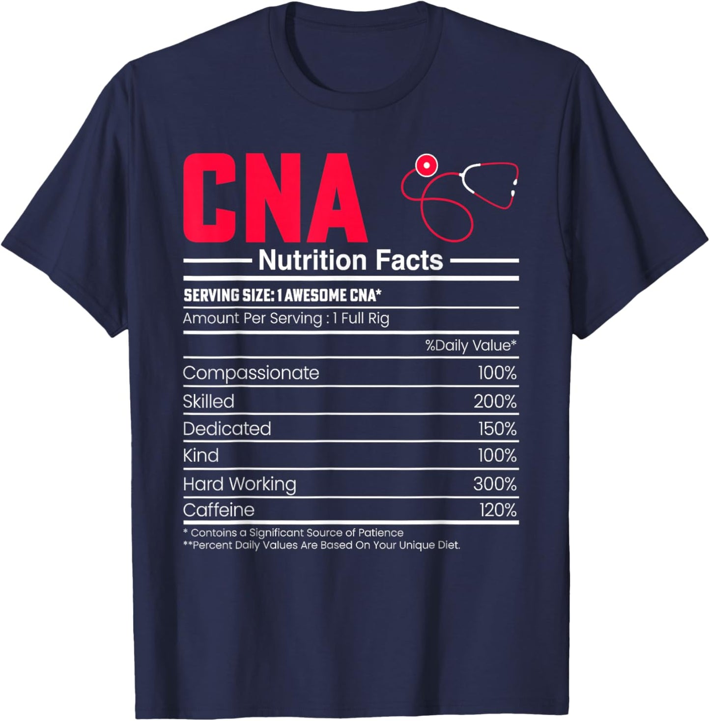 CNA Nutrition Facts - Funny Certified Nurse Assistant CNA T-Shirt - T-Shirt | Navy