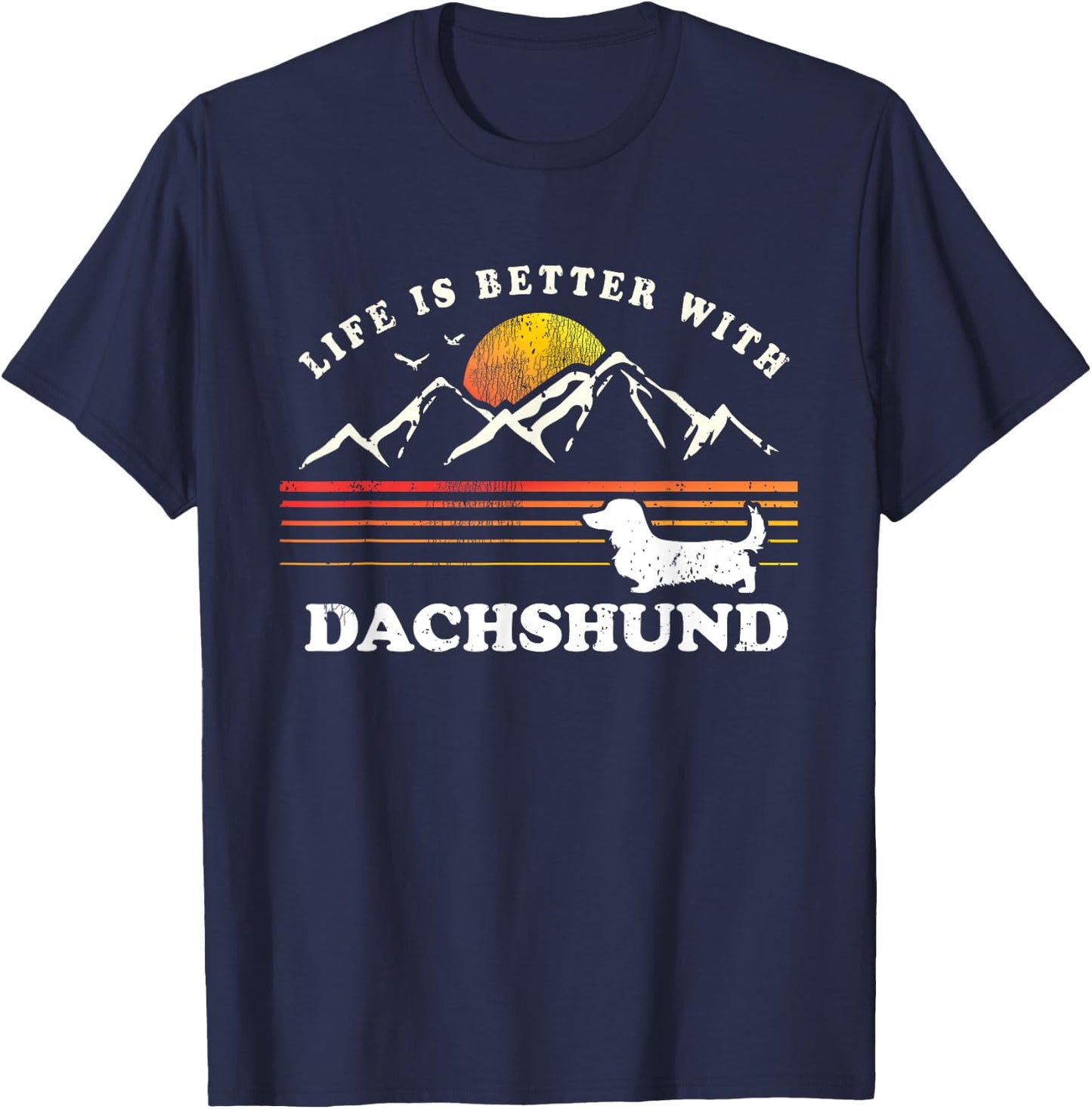 Life Better Long Haired Dachshund Vintage Dog Mom Dad Women Kids T-Shirt - T-Shirt | Navy