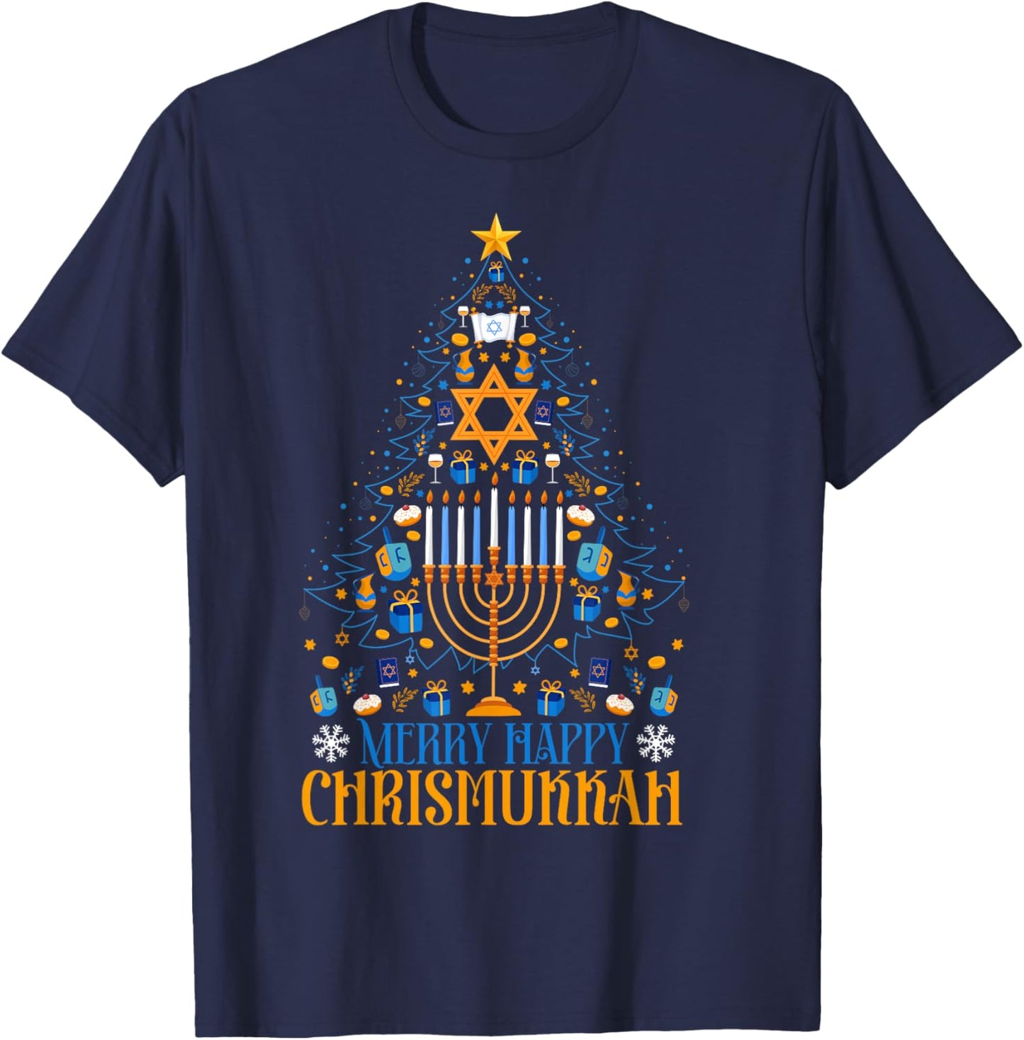 Merry Happy Christmukkah Jewish Christmas Hanukkah Chanukah T-Shirt - T-Shirt | Navy