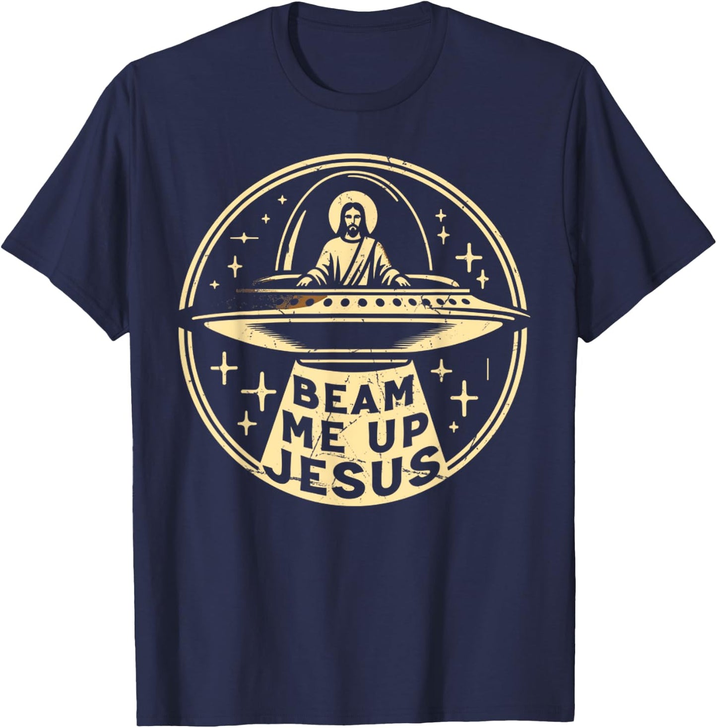 Vintage Funny Quote Beam Me Up Retro Jesus Faith Space T-Shirt - T-Shirt | Navy