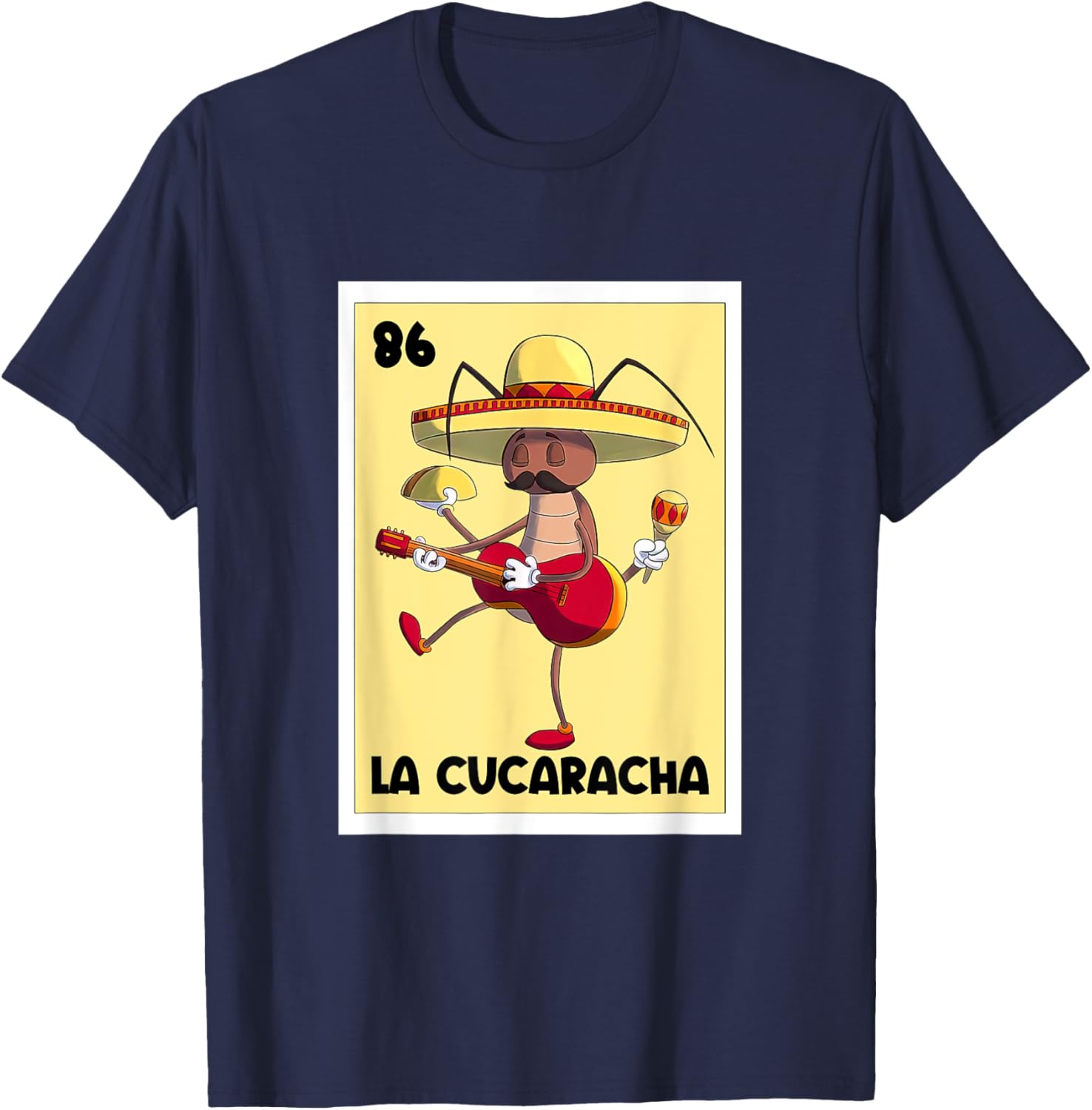 La Cucaracha Mexican Bingo Card Cockroach With Taco & Beer T-Shirt - T-Shirt | Navy