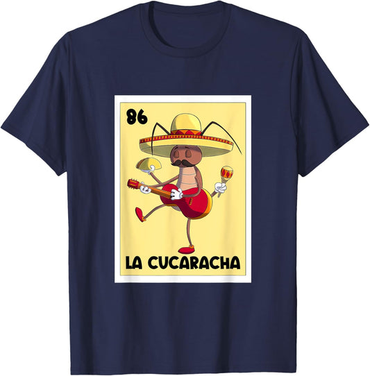 La Cucaracha Mexican Bingo Card Cockroach With Taco & Beer T-Shirt - T-Shirt | Navy