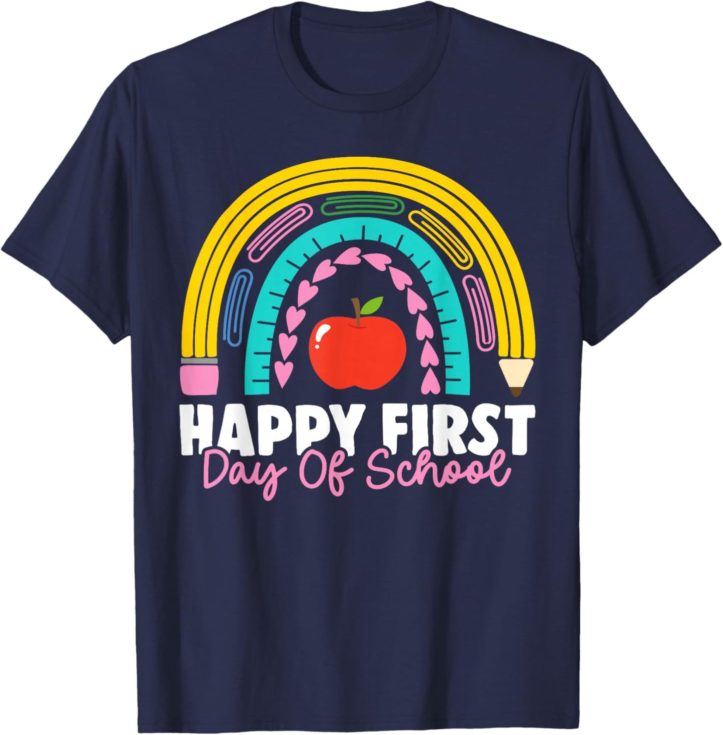 Happy First Day of School Teacher Back to School Rainbow T-Shirt - T-Shirt | Navy