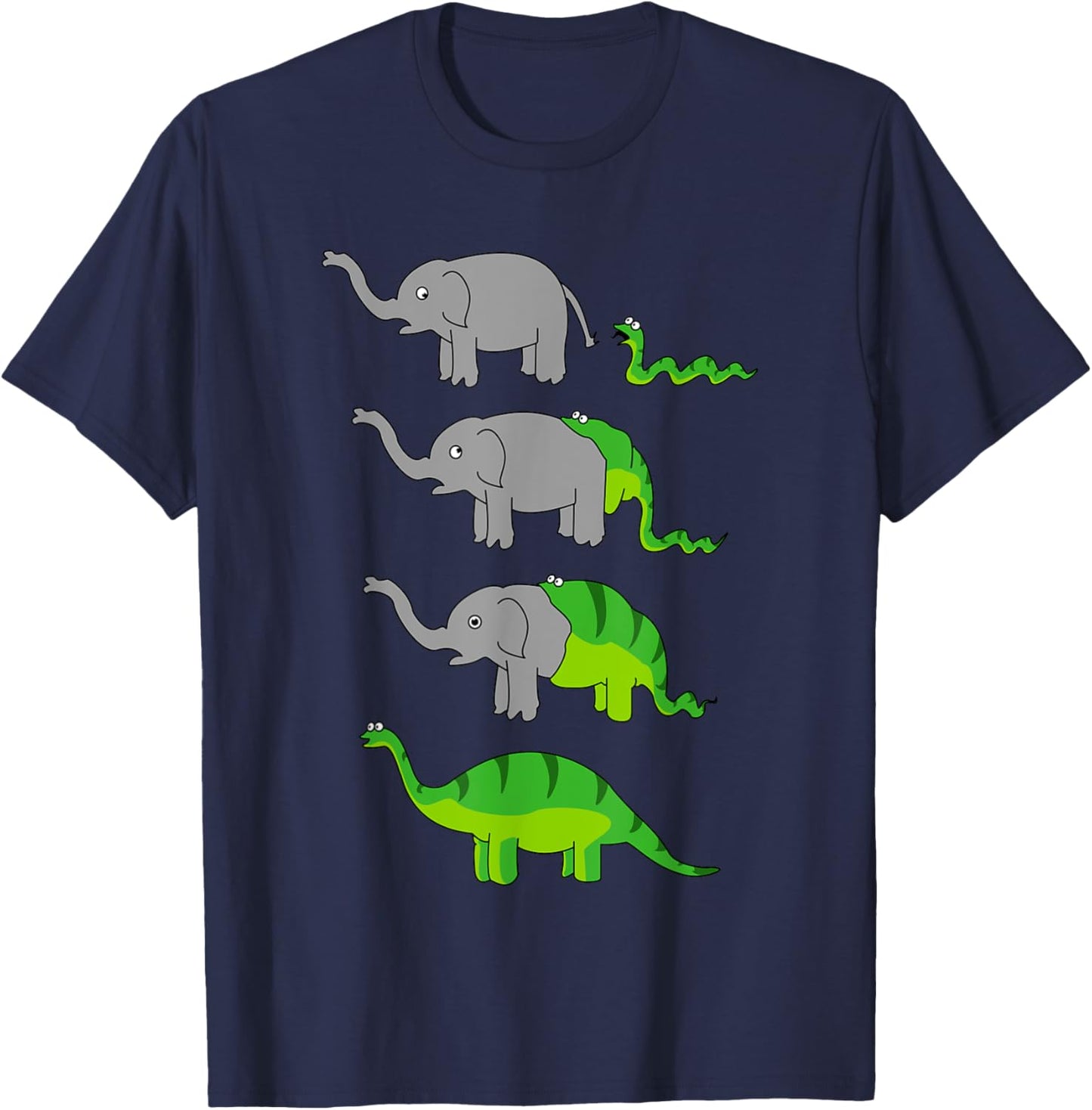 How Dinosaurs are were created - Comic Snake eating Elephant T-Shirt - T-Shirt | Navy