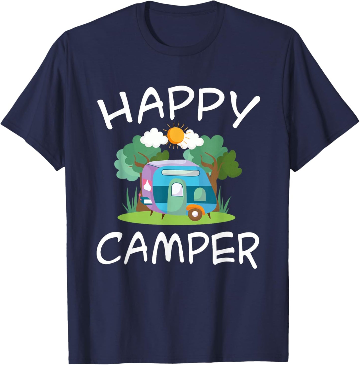 Kids Camping Shirt Trailer Camper Happy Camping T-Shirt - T-Shirt | Navy