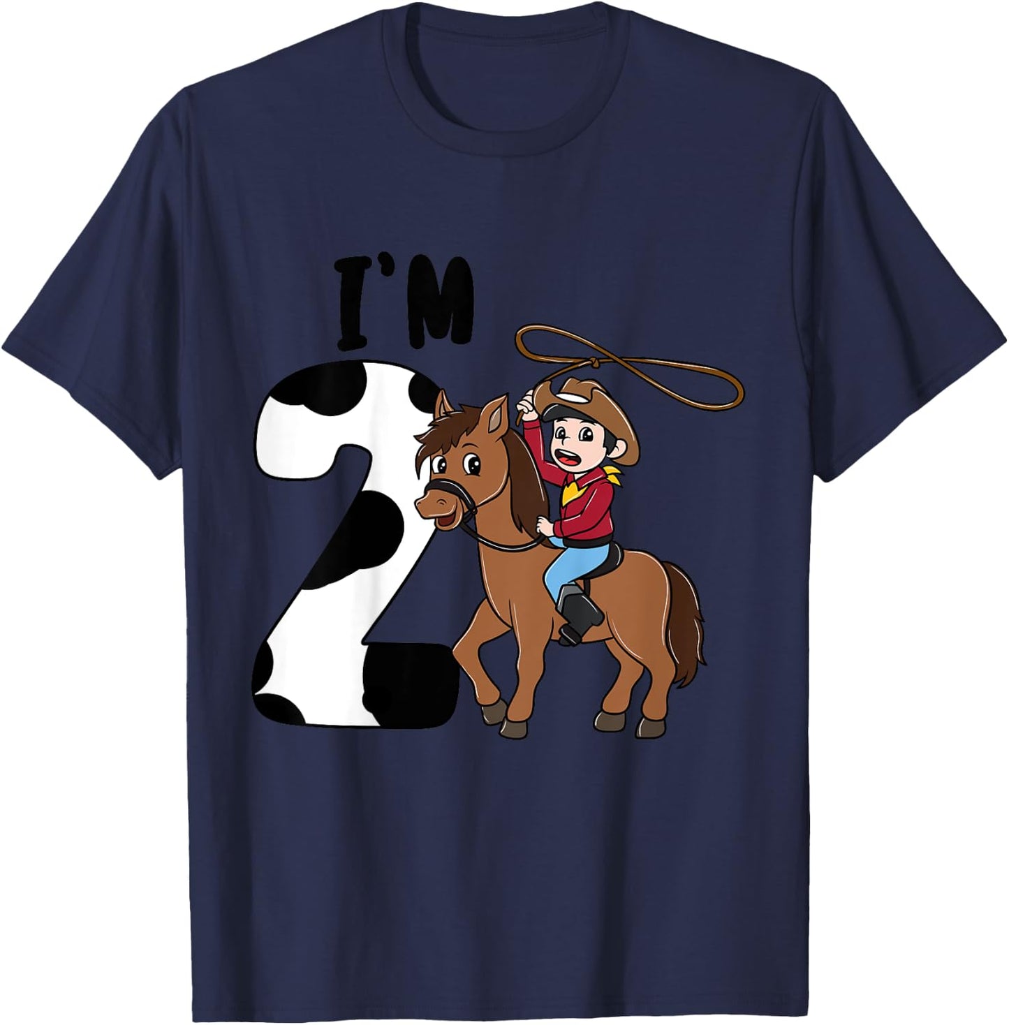 Kids I'm 2 Cute Horse Riding Cowboy 2nd Birthday Boys T-Shirt - T-Shirt | Navy