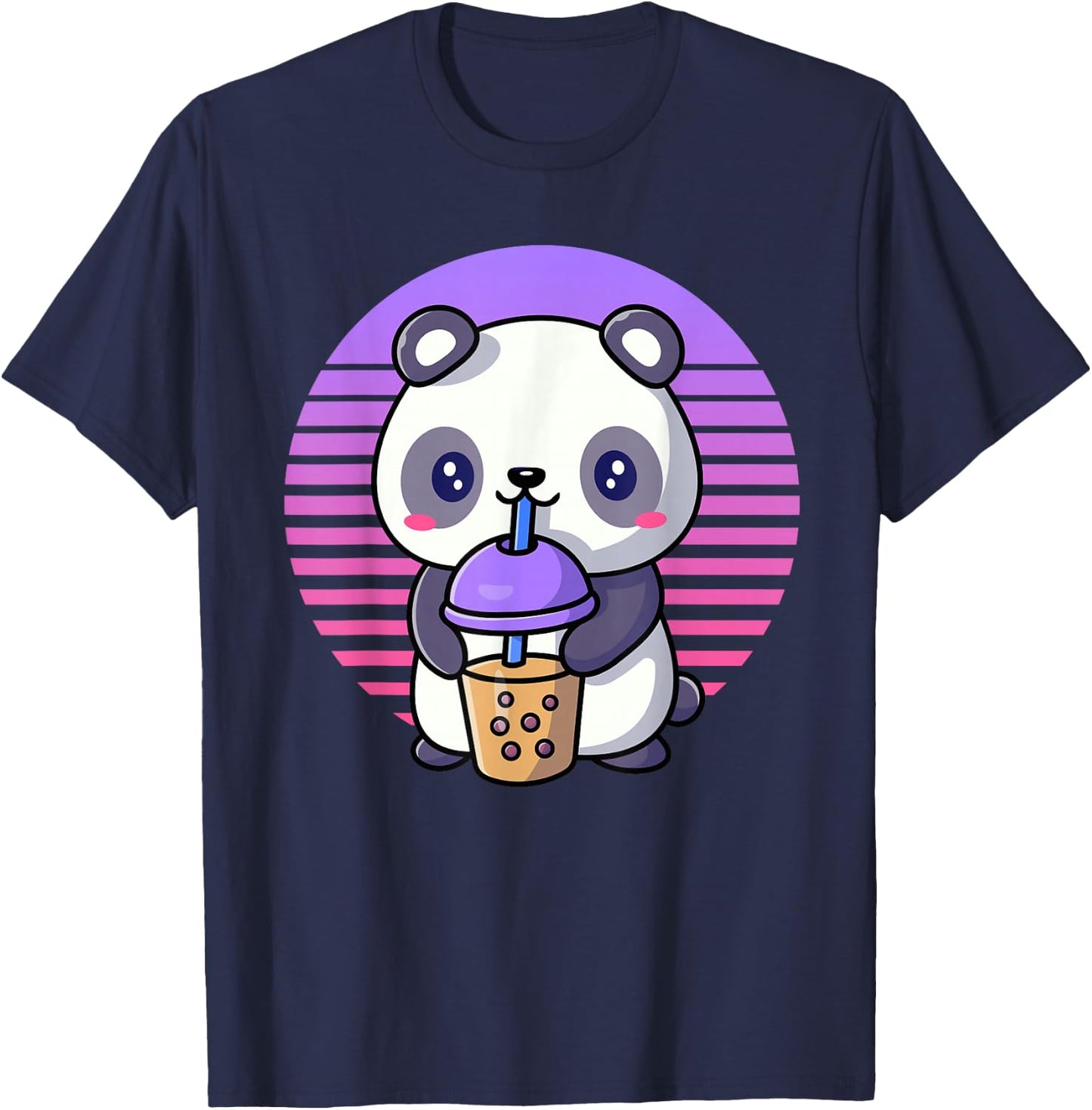 Retro Bubble Tea Shirt Kids Kawaii Panda Boba Gifts Women T-Shirt - T-Shirt | Navy