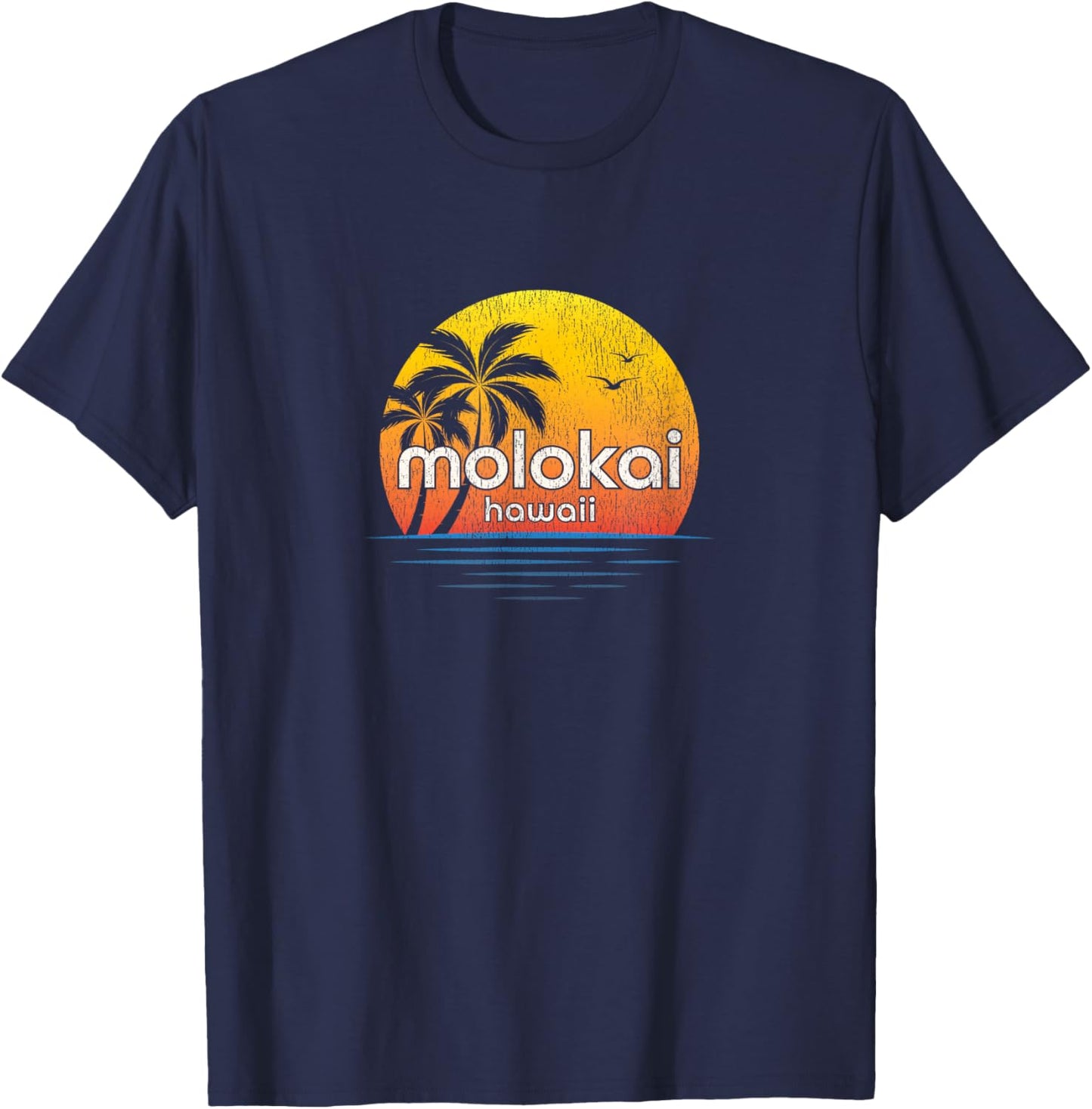 Molokai Vintage Palm Tree Sunset T-Shirt - T-Shirt | Navy