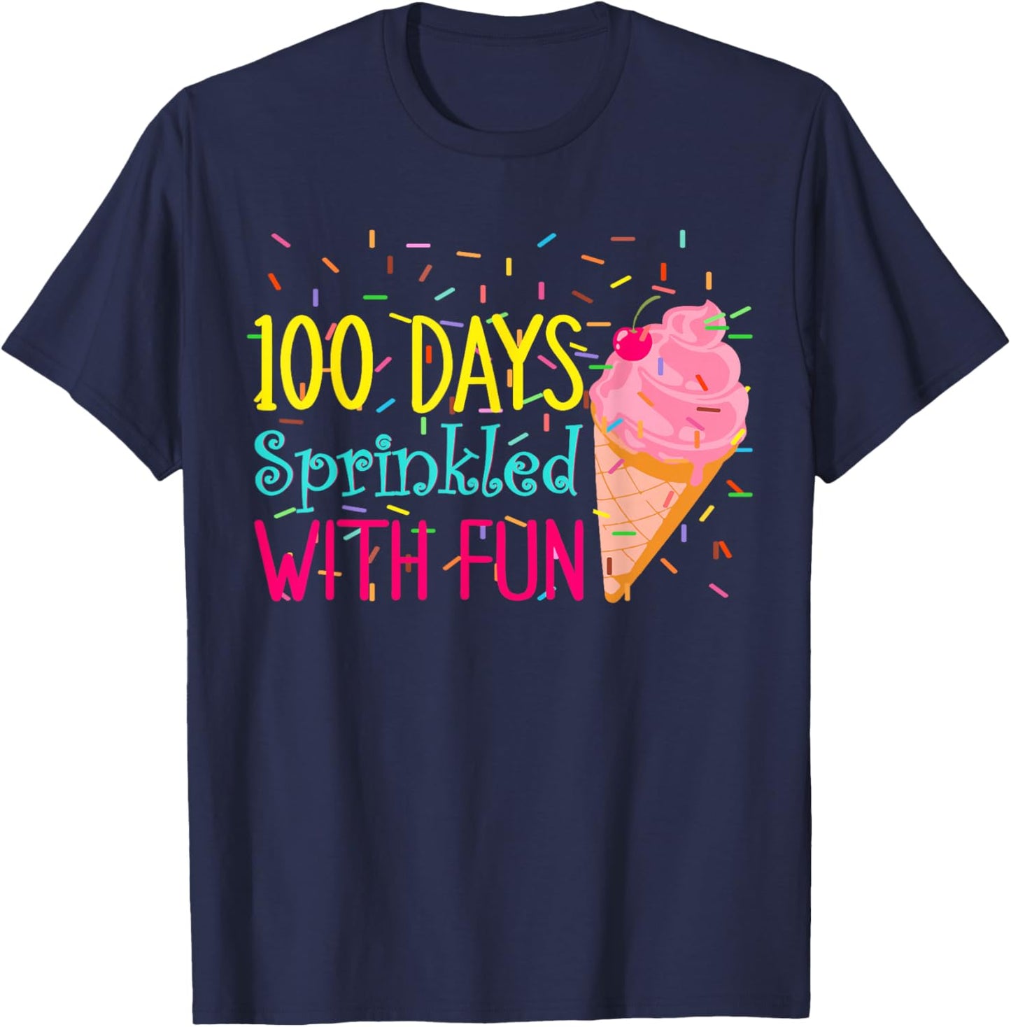 100 Days of School Ice Cream Kindergarten Girls 100th Day T-Shirt - T-Shirt | Navy
