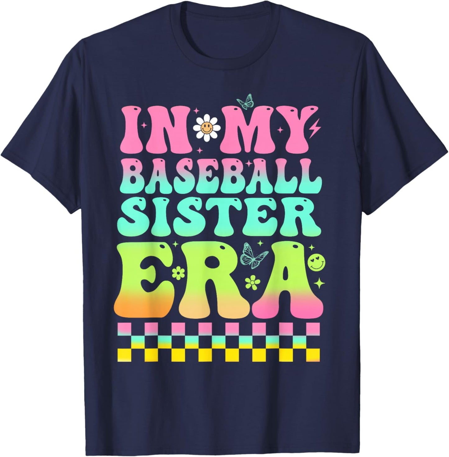 In My Baseball Sister Era Retro Baseball Sis Women Kids Girl T-Shirt - T-Shirt | Navy