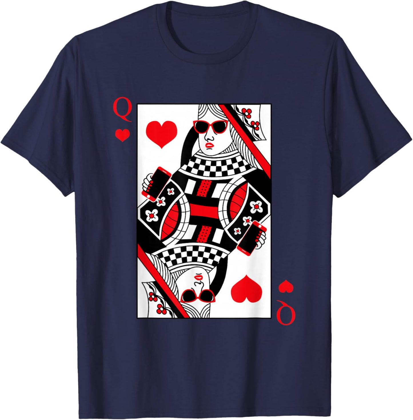 Modern Cool Queen Of Hearts Card Red Sunglasses Graphic T-Shirt - T-Shirt | Navy