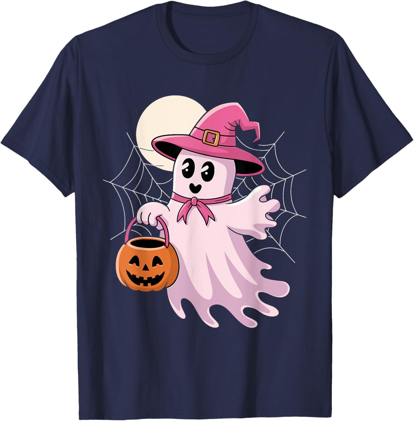 Halloween Pink Ghost T-Shirt - T-Shirt | Navy
