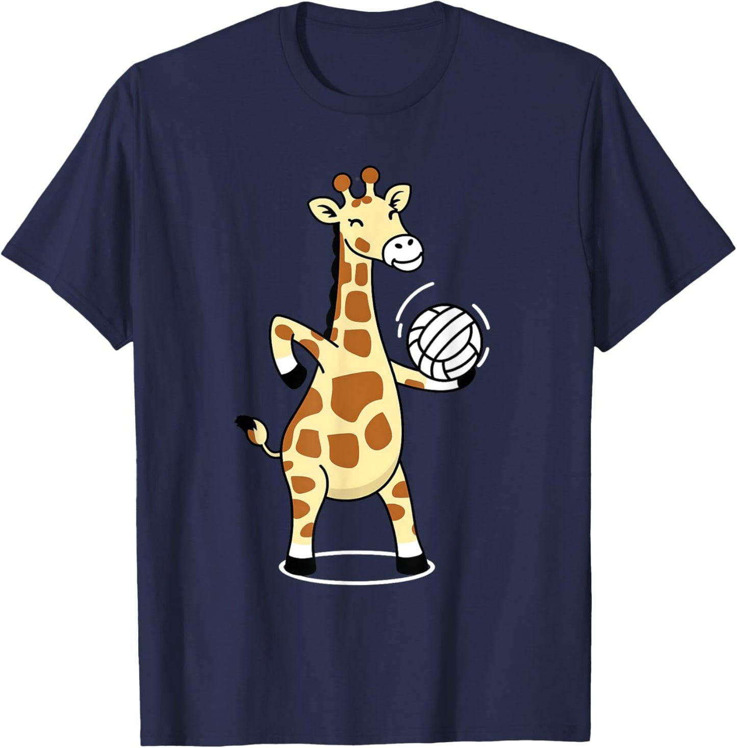 Giraffe Playing Volleyball Funny Whimsical Cartoon Graphic T-Shirt - T-Shirt | Navy