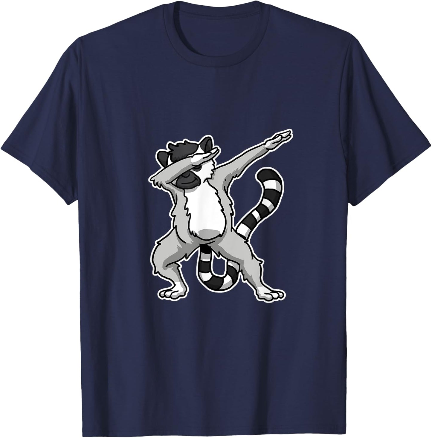 Witziges Lemuren Kostm Und Geschenkidee -Adults, Kids Dabbing Lemure Gift Lemurs Dab Dance Black Cartoon Small Classic Fit Crew Collar Short Sleeve T-Shirt - T-Shirt | Navy
