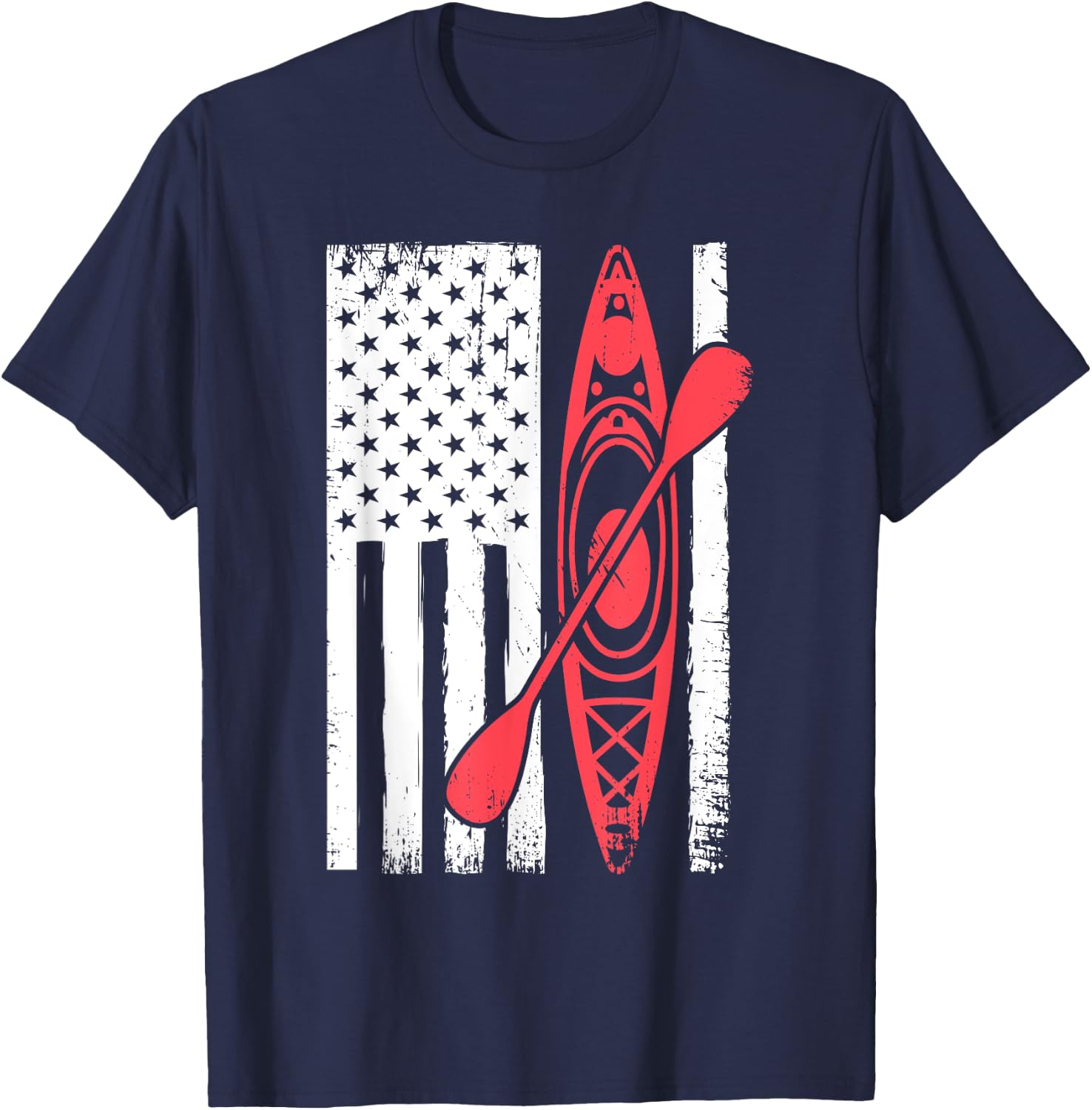 Cool Kayaking Women Kayak Fishing USA American Flag T-Shirt - T-Shirt | Navy