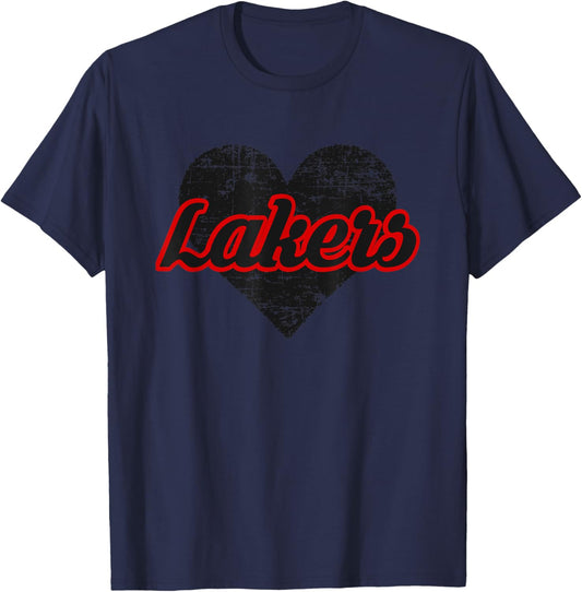 Indian Lake Lakers Over Heart T-Shirt - T-Shirt | Navy