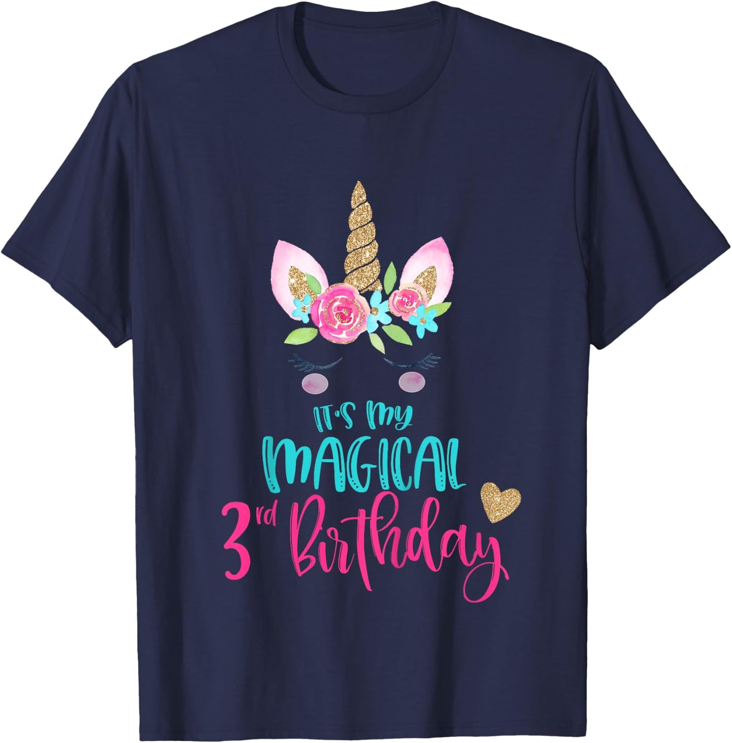 Kids Unicorn 3rd Birthday Party Shirt Girl 3 Years Old T-Shirt - T-Shirt | Navy