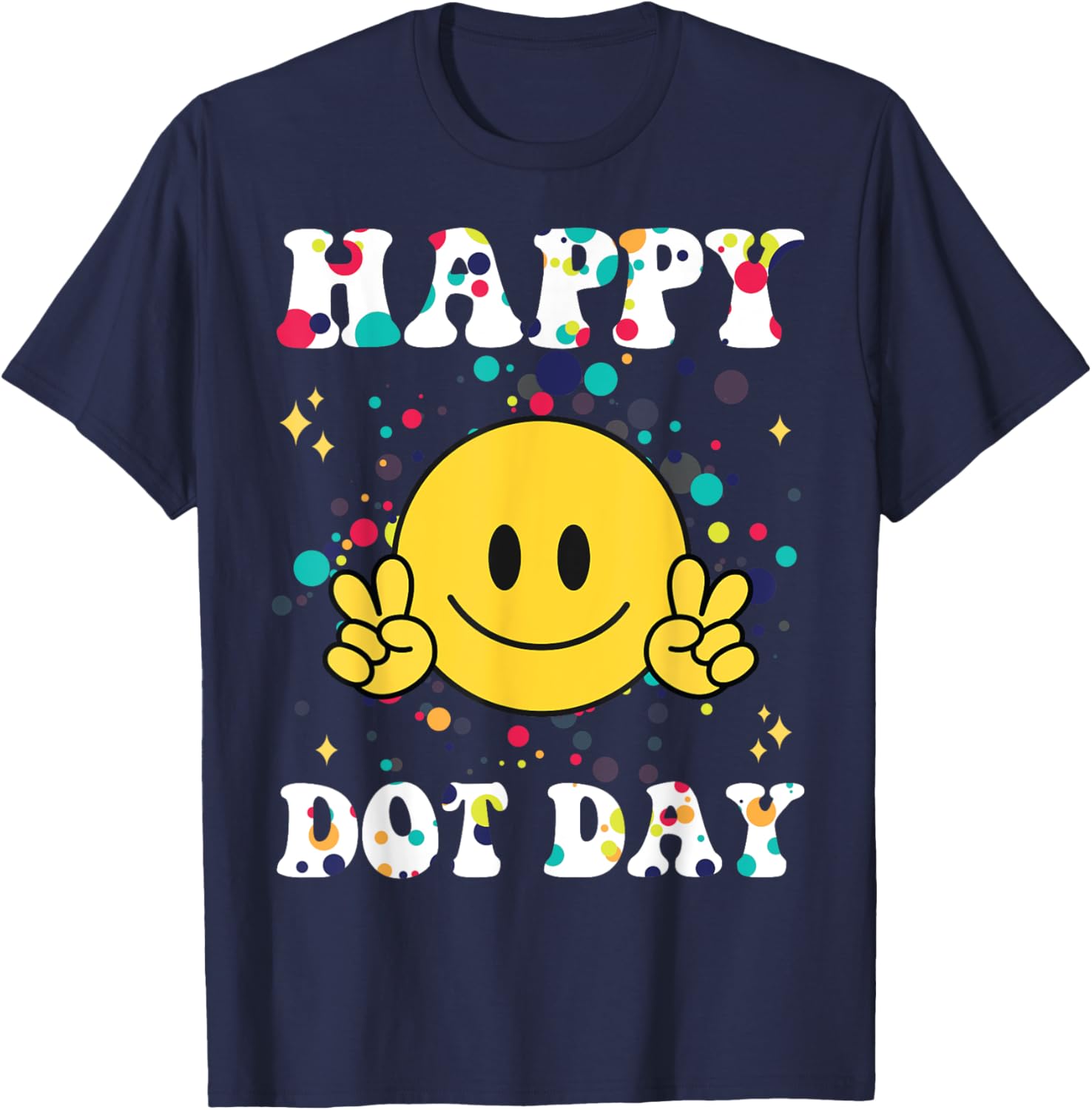 Happy Dot Day Kids Men Polka Dots Kids Boys Girls Groovy T-Shirt - T-Shirt | Navy