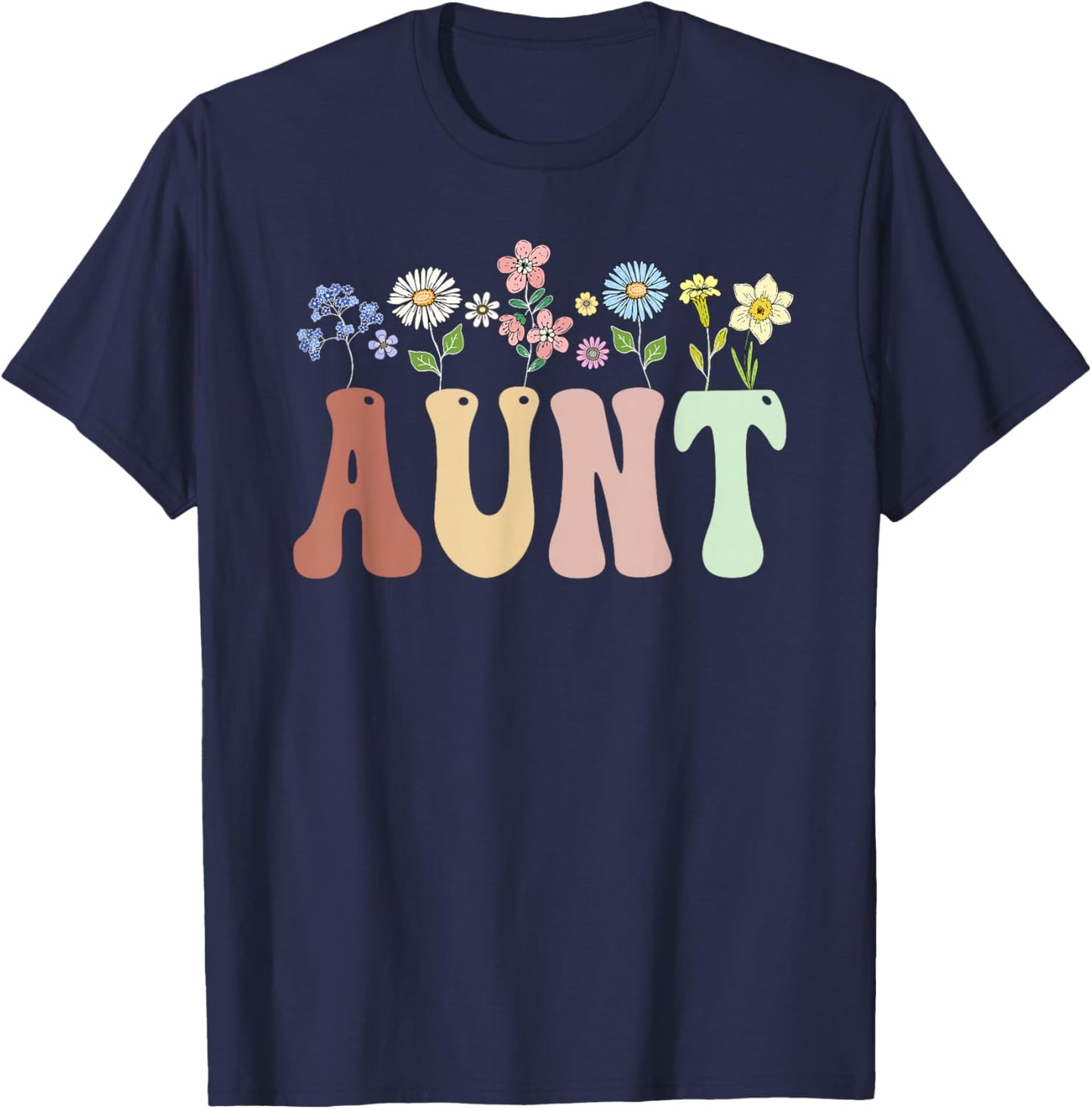 Aunt Gifts Women's Wildflower Floral Design Aunt T-Shirt - T-Shirt | Navy