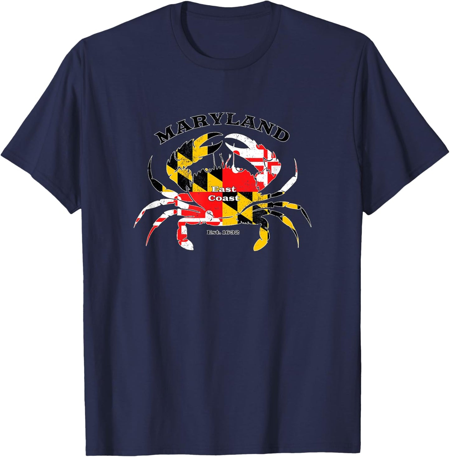 Maryland State Flag Crab Pride Annapolis Baltimore Fishing T-Shirt - T-Shirt | Navy