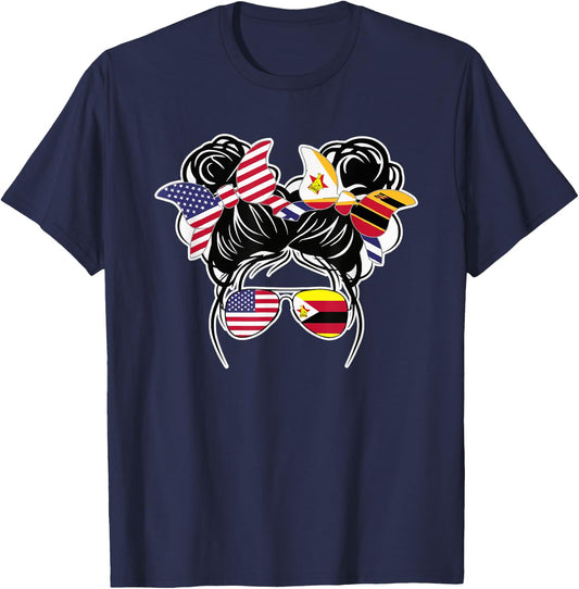 Half American Half Zimbabwean USA Flag Zimbabwe America T-Shirt - T-Shirt | Navy