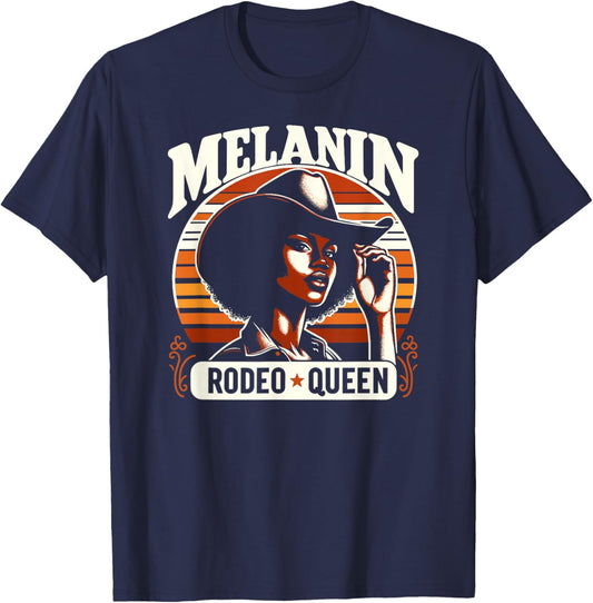 African American Cowgirl, Vintage Melanin Rodeo Queen T-Shirt - T-Shirt | Navy